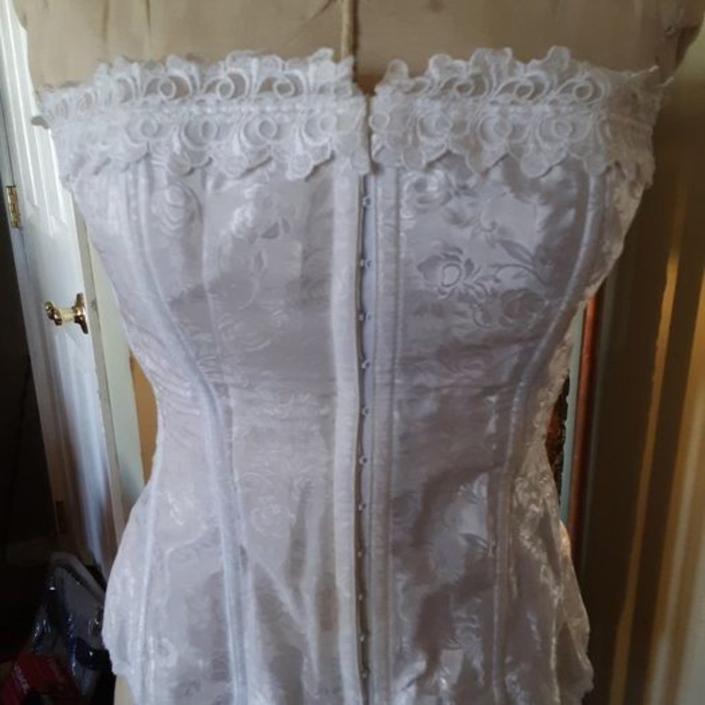 White Satin & Lace Corset Shaper and Thigh Highs
